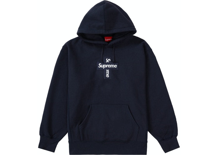 Supreme Cross Box Logo Hooded Sweatshirt Navy Kikokickz