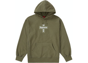 Supreme Cross Box Logo Hooded Sweatshirt Light Olive Kikokickz 